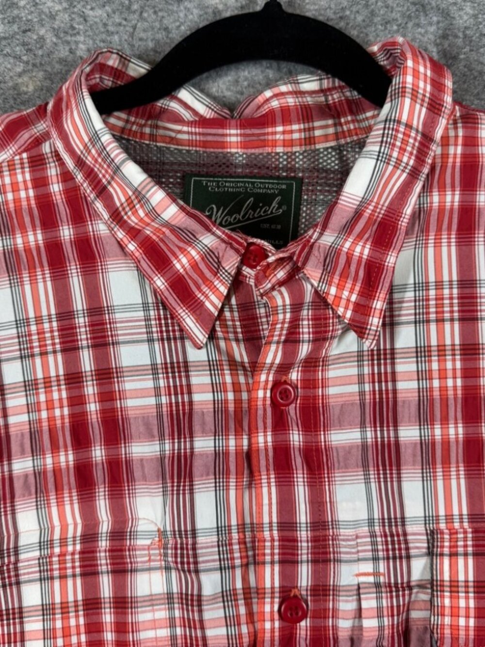 Woolrich Plaid Outdoor Button Down Shirt Red White Hiking Fishing Size XXL - Picture 3 of 14